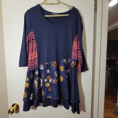 Aster by Firmiana Tunic Top Women's Size XL Black Pink Color Block Art to Wear