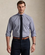 Polo Ralph Lauren Mens Big and Tall Plaid Stretch Poplin Shirt Blue White Sz 2XB