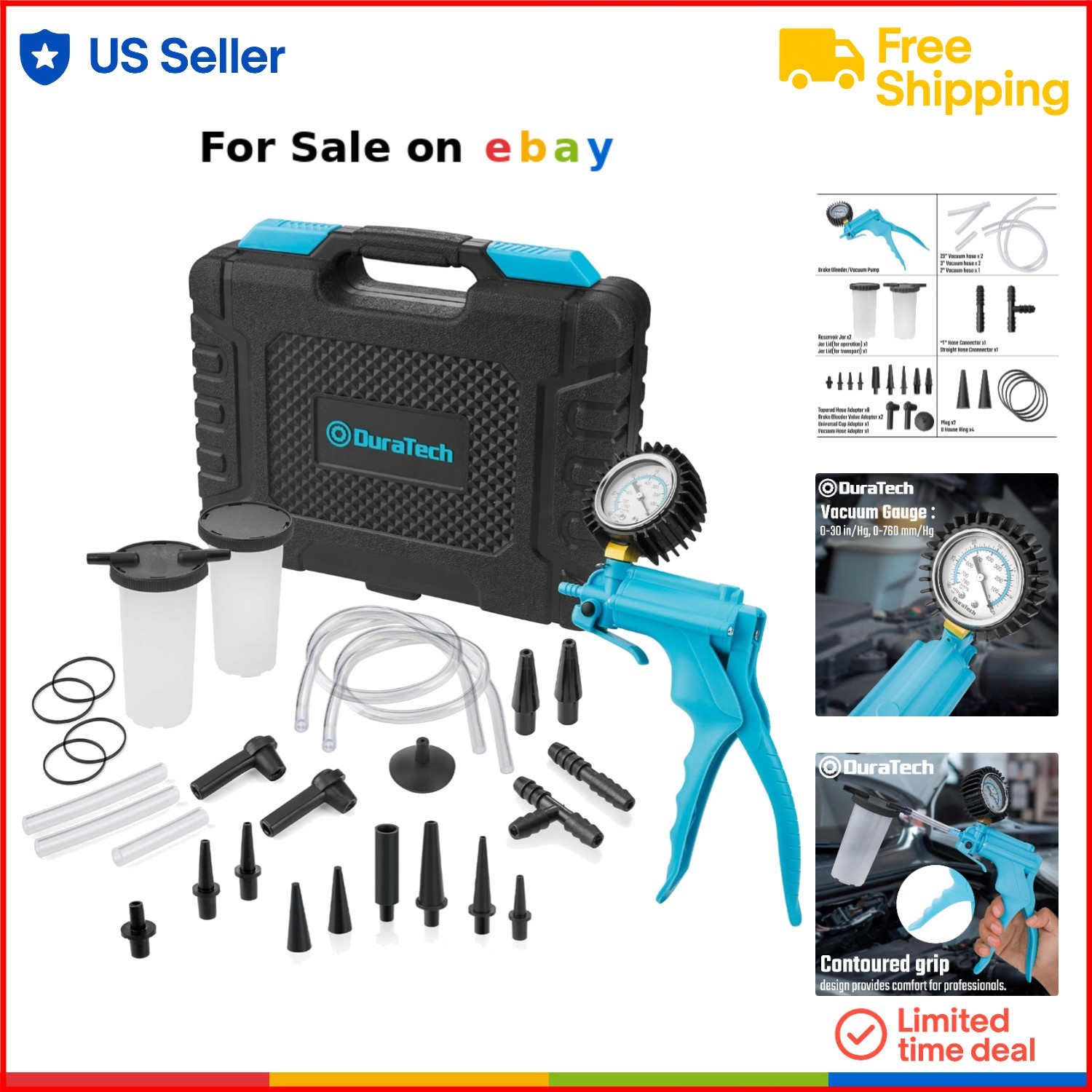 2-in-1 Automotive Brake Bleeder Vacuum Pump Kit with Portable Case  