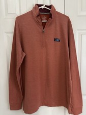 LL Bean Men  s Medium Tall Quarter Zip Pullover Sweatshirt Orange w Maroon Trim