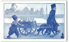 Early 1900's Postcard Novelty Comic, Man, Boy, Dg & Wagon
