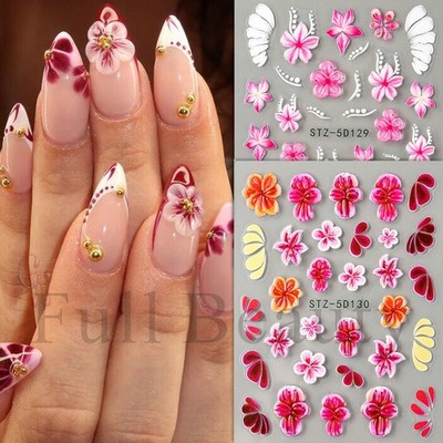 5D Relief Flower Nail Stickers Gummy Jelly Flora Aurora Gradient Hibiscus NH30