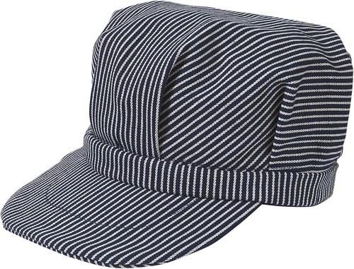 Mens Striped Retro American Train Railroad Engineer Style Denim Workwear Cap Hat - Picture 9 of 14