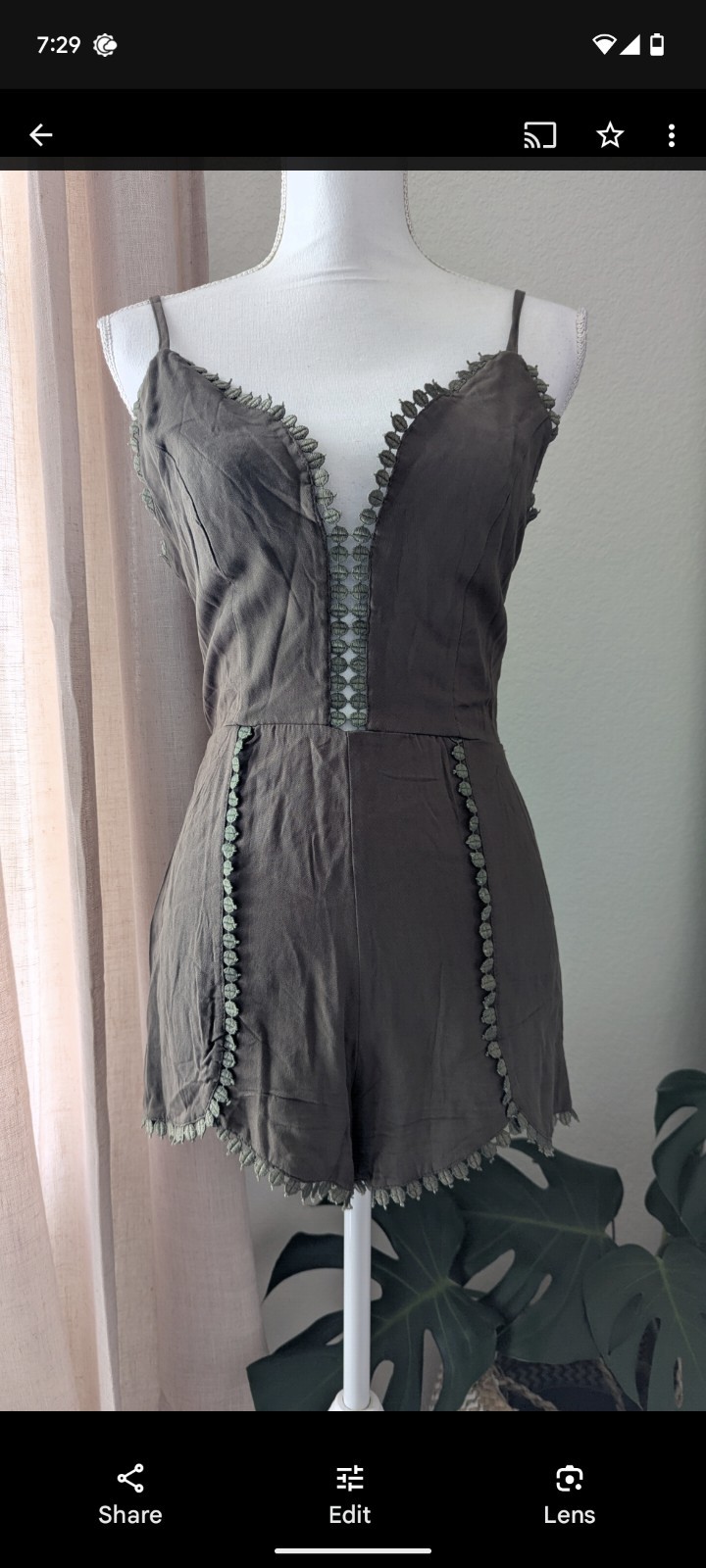 Women's Khaki Open Tie String Back Romper Playsui… - image 2