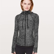 Lululemon Hooded Define Jacket Nulu Twillines White Black, Size 8