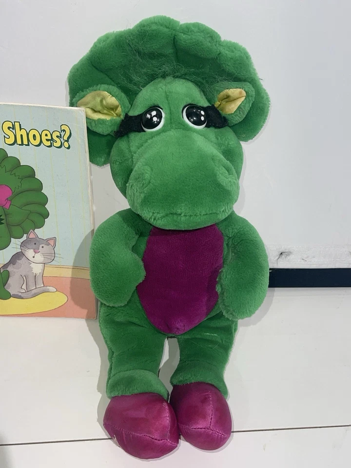 Vintage Y2K 90s Barney Purple Dino Baby Bop Plush And Book Stufffef Animal - Image 3 of 4
