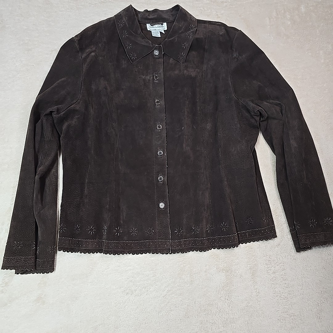 Live A Little Brown Suede Leather Jacket/ Shirt Button Up Size XL
