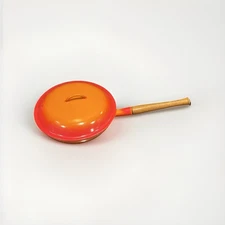 DESCOWARE Vintage MCM Flame Orange Enamel Cast Iron Pan Belgium
