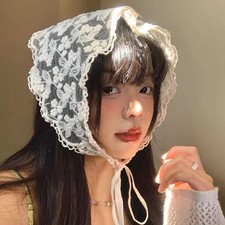 White Lace Bandana Scarf Women Floral Summer Hair Band Headwear Travel Scarves