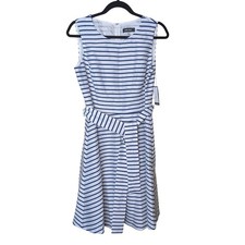 Nine West Sleeveless Dress Striped Waist Tie Coastal Preppy Nautical NWT Size 6