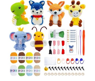 6er Pack Häkelset für Anfänger, Amigurumi Häkeltier Sets für Erwachsene