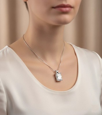 7,65 Ct Diamant Radiant Solitär Anhänger Damen 925 Sterling Silber Weiß