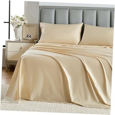  100% Egyptian Cotton Sheet Set 400 Thread Count 4Pc Set Embroidery King Beige