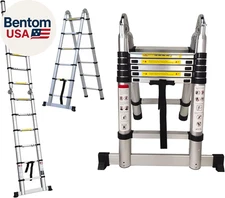 Aluminum Telescoping Ladder, 12.5FT A-Frame & Extension, 330Lb Capacity, Silver