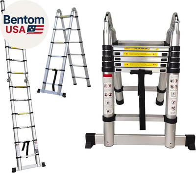 #ad #ad Aluminum Telescoping Ladder 12.5FT A Frame amp; Extension 330Lb Capacity Silver $152.73