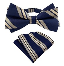Bow Ties For Men Boys Pre Tied Striped Bowtie Pocket Square Set Wedding Party