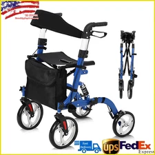 Foldable All Terrain Rollator Walker with Seat and 12" Rubber Wheels for Seniors