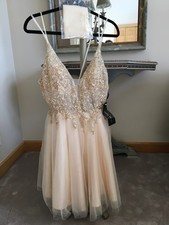 NEW M Cinderella Divine Lace Tulle Dress Women Size M Lt Gold Tan Prom Dress