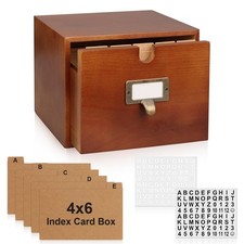 4x6 Index Wooden Index Card Storage with Drawers Brown Vintage Card Catalog R...