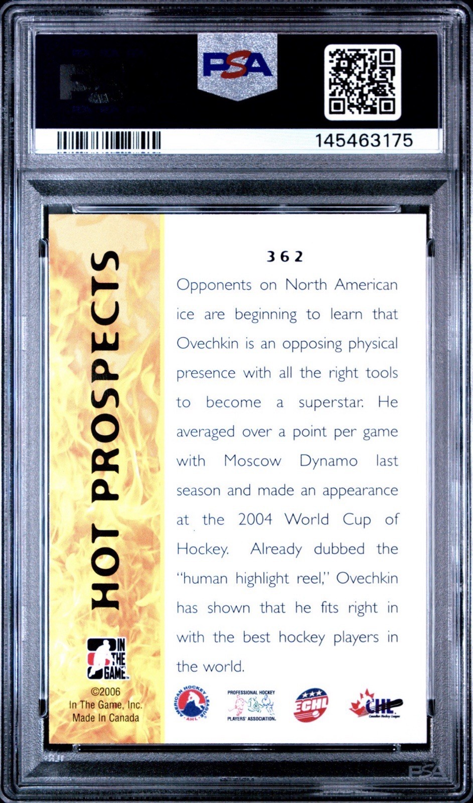2005 In the Game Alexander Ovechkin RC #362 Rookie PSA 9 MINT POP 75 view 2