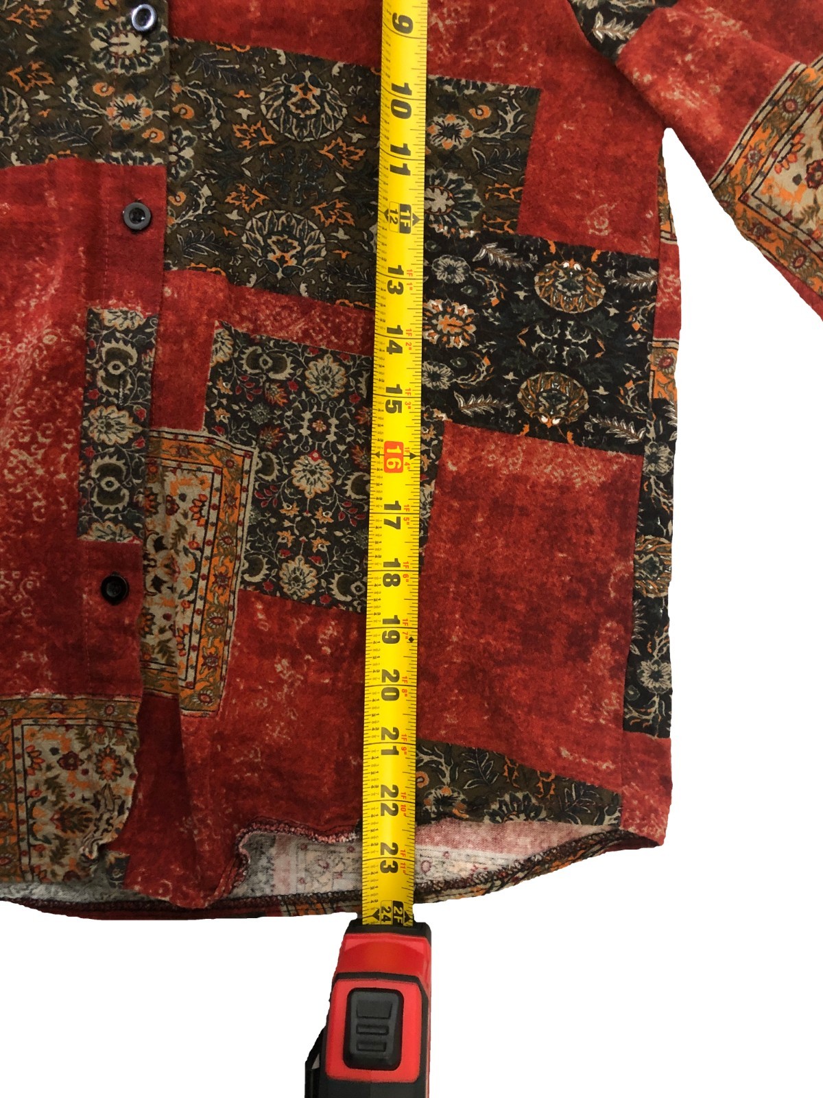 SHEIN Rusty Red Multi-Color Patchwork Collar Butt… - image 5