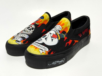 POPPY by Ed Hardy Women Printed TATTOO YOU Canvas Casual Slip On Sneakers Size 8