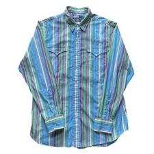 Polo Ralph Lauren Western LOUD Button Up Shirt VTG Pearl Snap Striped Large Men