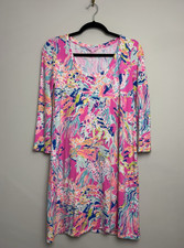Lilly Pulitzer Devon Dress Shift Size Small Terry Lined Tiki Pink Stretch