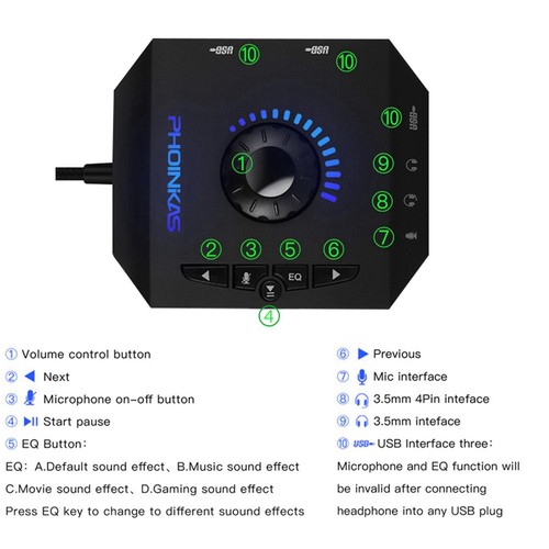 Professional Computer USB Sound Card 7.1 Channel Audio Adapter For PC Laptop C - 第 9/9 張圖片