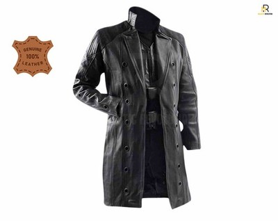 Adam Jensen Deus Ex Human Mens Classic Leather Revolution Trench Coat Outerwear