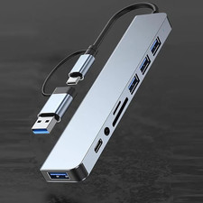 8 in 1 USB C Hub Adapter 4 USB Ports SD/TF Card Reader Audio Jack for Laptop