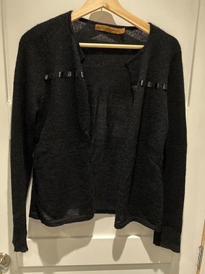 Fen Wright Manson Mohair schwarz feine Wolle & Polyamid offene Rundhals Strickjacke