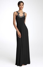 JS Boutique Bead Neck Jersey Gown Sz 8 Black