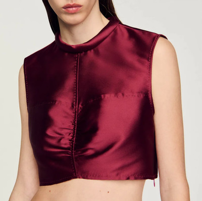 Sandro Top Bordeaux Rot Gr. 36 FR Damen Satin Cropped Top Kurz SFPTO00712