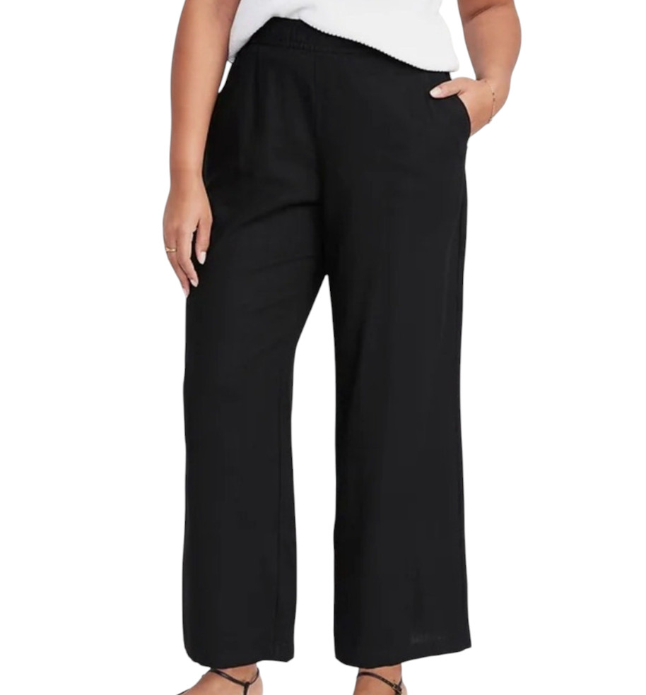 OLD NAVY Black Linen HIGH RISE WIDE LEG PANTS Pull-On Pockets Drawstring XXL