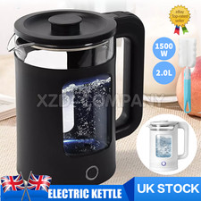 2L Glass Electric Kettle Rapid Boil 1500W 360° Blue LED Lighted Portable Jug UK