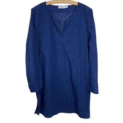 Vineyard Vines Tunic Women's Large Blue Chevron Embroidered Beach Cover Up A37