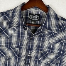 Gibson Trading Company Western Shirt Mens S Navy Blue Plaid Pearl Snap Pocket