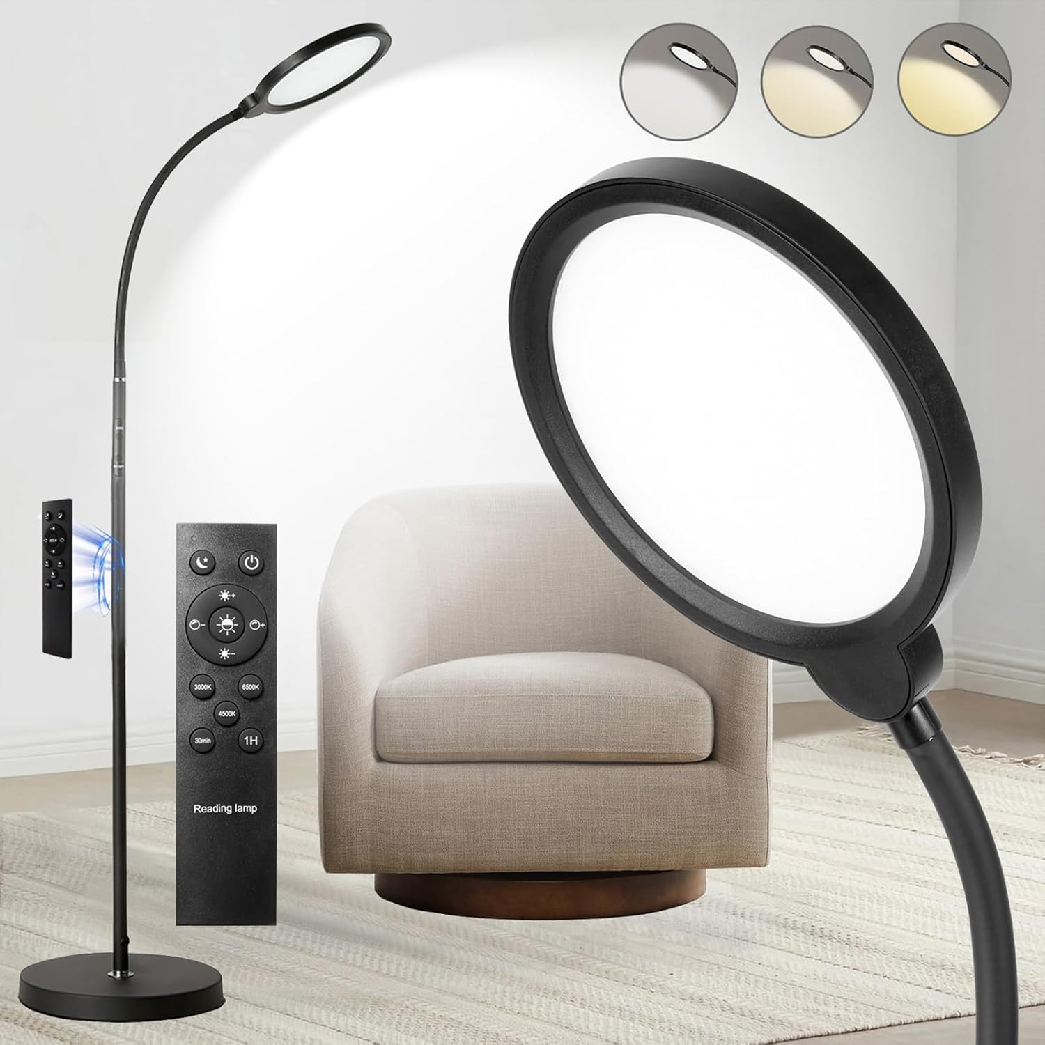 Modern LED Floor Lamp with 3 Color Temperatures for Reading & Bright Lighting