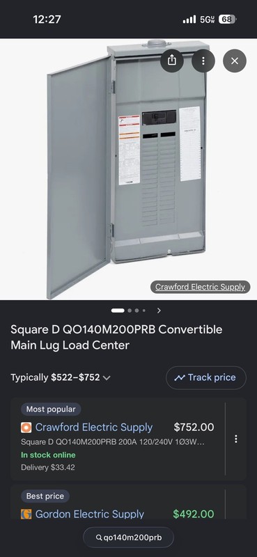 Square D QO140M200 Electrical Panel Load Center w/ Generator Transfer Switch