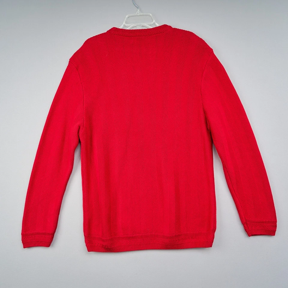 Chaps Sweater Men’s M Red Cotton Cable Herringbone Crest Crewneck - Image 3 of 4