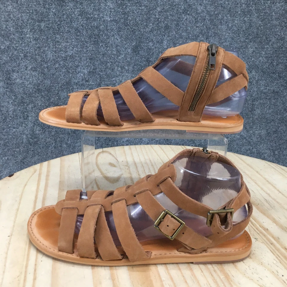 Sandalias BP Britt Mujer 10M Gladiador Tirantes Pescador Cuero Marrón Cremallera Planas Foto 2 de 4