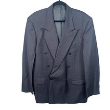 Christian Dior Double Breasted Blazer Gray Striped Wool Blend Peak Lapel Men 52R