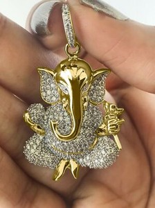 Authentic 2.30 Ct Round Simulated Lord Ganesh Pendant Free Pendant 14K Yellow Gold Plated