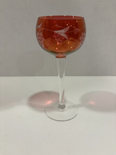 Vintage Ruby Red Cut to Clear Grape Vine Design Wine Glass Stemware - Picture 3 of 11
