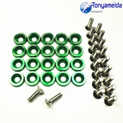 #ad 20 PC GREEN BILLET ALUMINUM FENDER BUMPER WASHER BOLT ENGINE BAY DRESS UP KIT $308.88