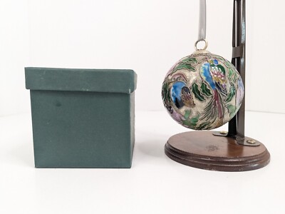Victorian Enameling Cloisonné Pair Of Parrots Round 3'' Ornament w/Box NYCO Int.