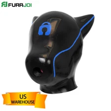 FURRJOI Blue Silicone BDSM Dog Drone Hood Head Mask With Tube Puppy Love Fetish 