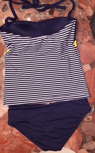 Nwt Nip Tuck Bond-Auge Marineblau Weiß Gestreift Bandeau Tankini 2pc Set Damen - Picture 3 of 5