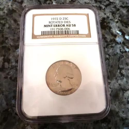 1972-D 25 CENT QUARTER ROTATED DIES MINT ERROR NGC AU58
